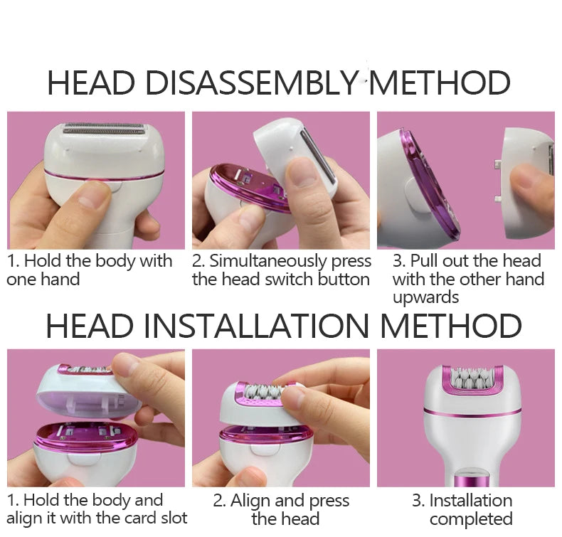 Épilateur Électrique 3-en-1 Rechargeable pour Femme – Rasoir Visage, Corps et Bikini avec Lime Anti-Callosités