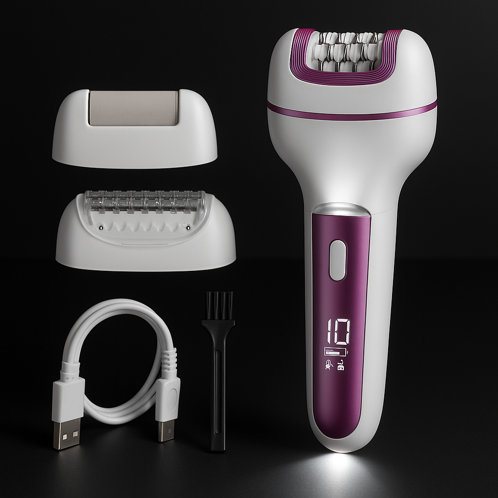Épilateur Électrique 3-en-1 Rechargeable pour Femme – Rasoir Visage, Corps et Bikini avec Lime Anti-Callosités