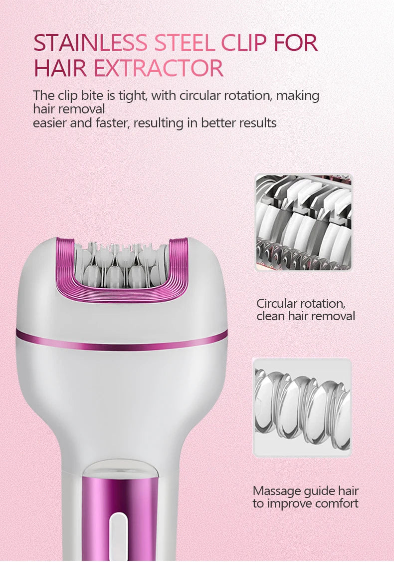 Épilateur Électrique 3-en-1 Rechargeable pour Femme – Rasoir Visage, Corps et Bikini avec Lime Anti-Callosités