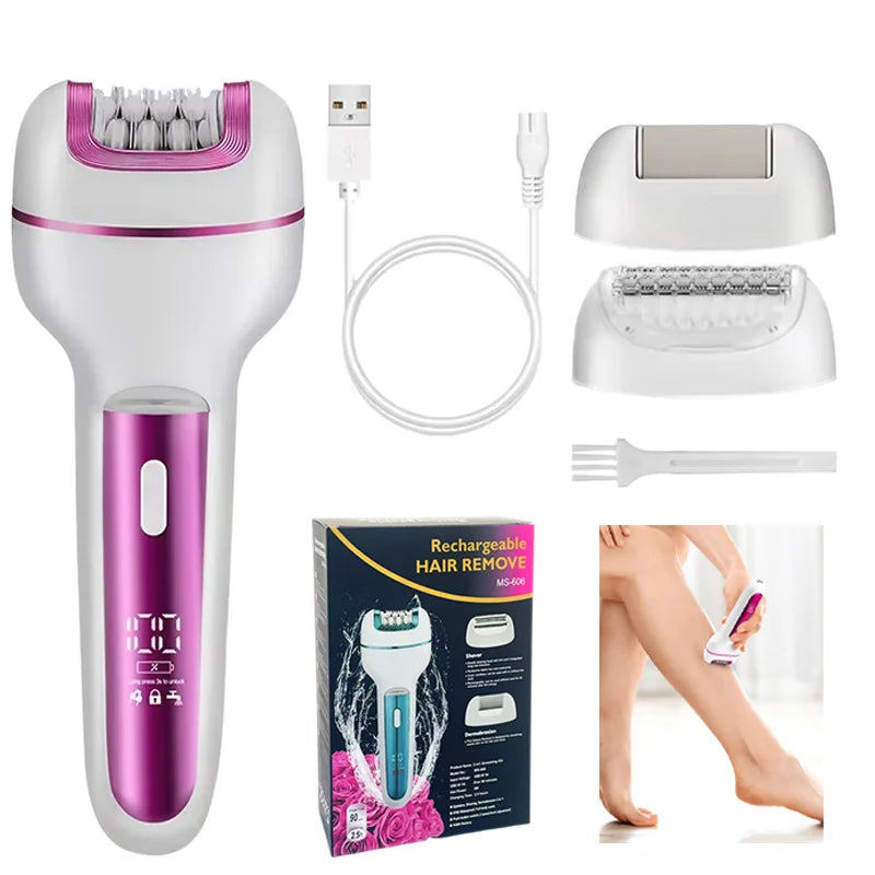 Épilateur Électrique 3-en-1 Rechargeable pour Femme – Rasoir Visage, Corps et Bikini avec Lime Anti-Callosités