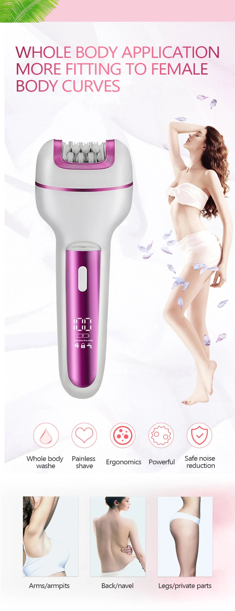 Épilateur Électrique 3-en-1 Rechargeable pour Femme – Rasoir Visage, Corps et Bikini avec Lime Anti-Callosités