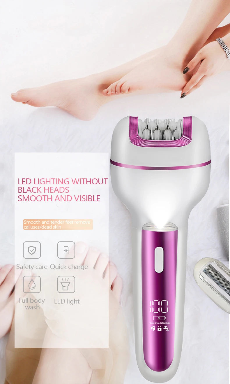 Épilateur Électrique 3-en-1 Rechargeable pour Femme – Rasoir Visage, Corps et Bikini avec Lime Anti-Callosités
