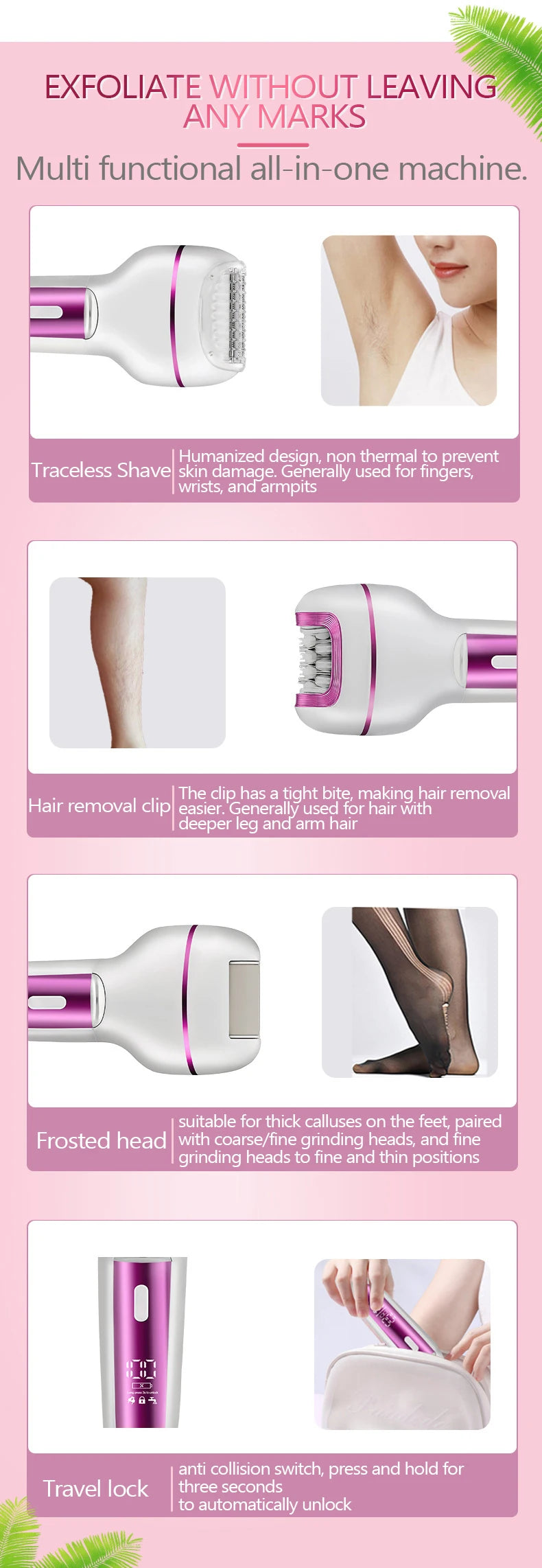 Épilateur Électrique 3-en-1 Rechargeable pour Femme – Rasoir Visage, Corps et Bikini avec Lime Anti-Callosités