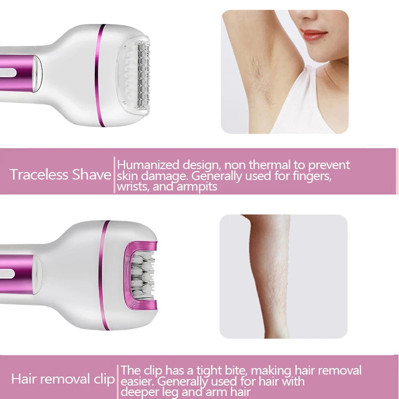 Épilateur Électrique 3-en-1 Rechargeable pour Femme – Rasoir Visage, Corps et Bikini avec Lime Anti-Callosités