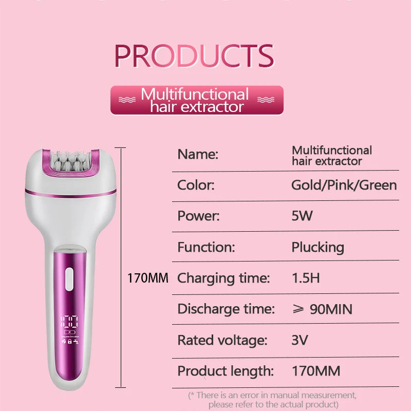 Épilateur Électrique 3-en-1 Rechargeable pour Femme – Rasoir Visage, Corps et Bikini avec Lime Anti-Callosités